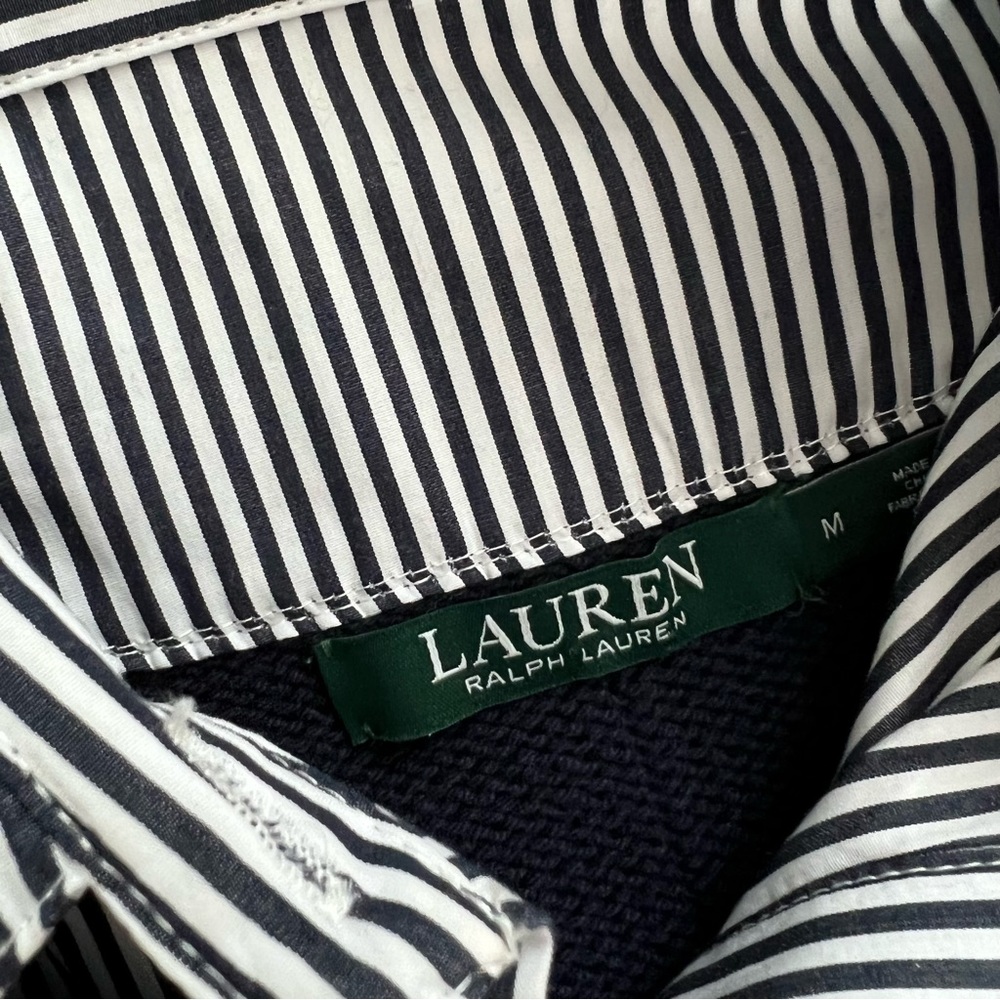 Lauren Ralph Lauren Bullion Crest Faux Layered Sweater Navy Red Stripe Medium - Picture 10 of 17